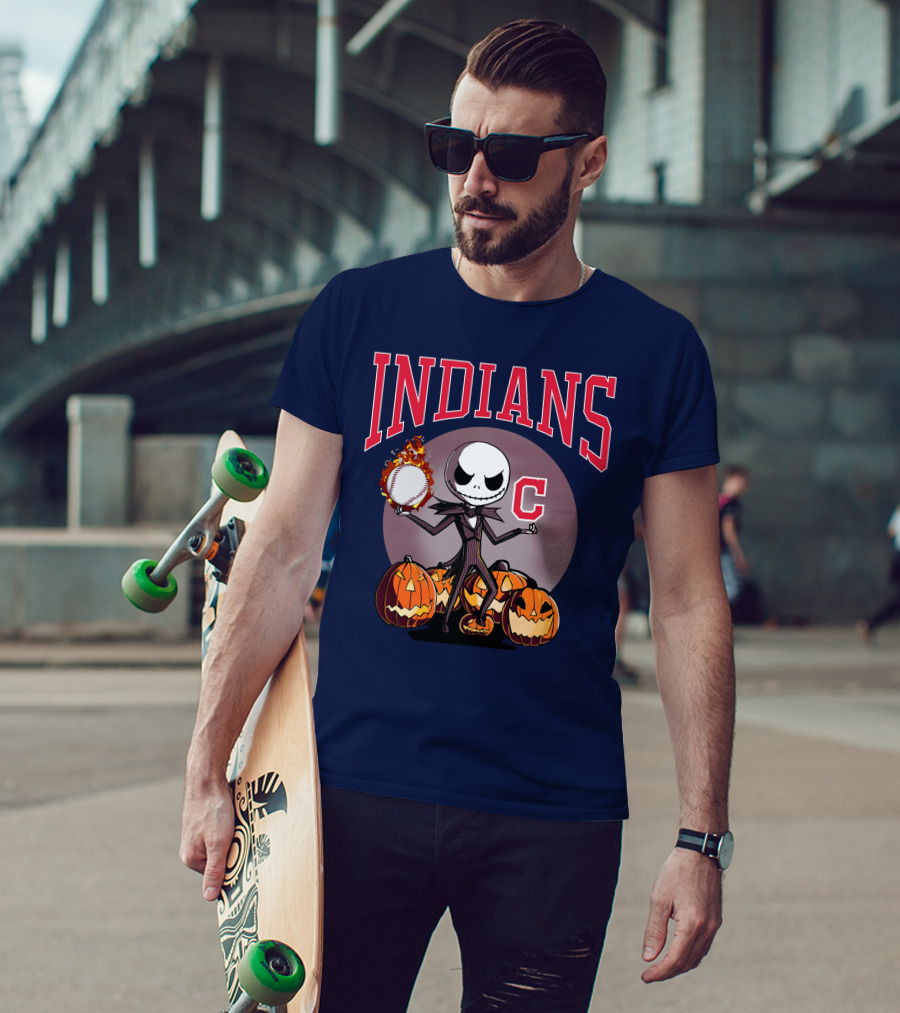 Indians Jack Skellington Halloween Baseball Pumpkins T-Shirt