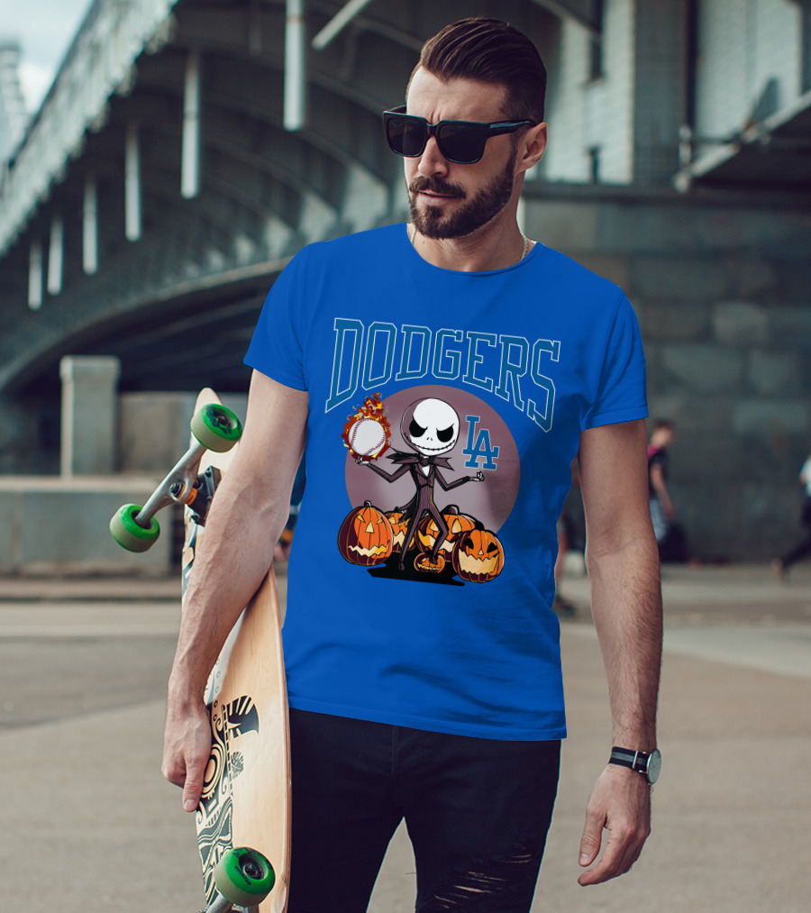Dodgers LA Jack Skellington Baseball Halloween Pumpkins T-Shirt