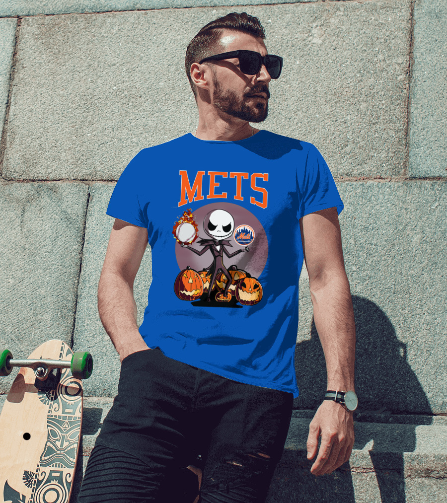 Mets Halloween With Jack Skellington And Pumpkins T-Shirt