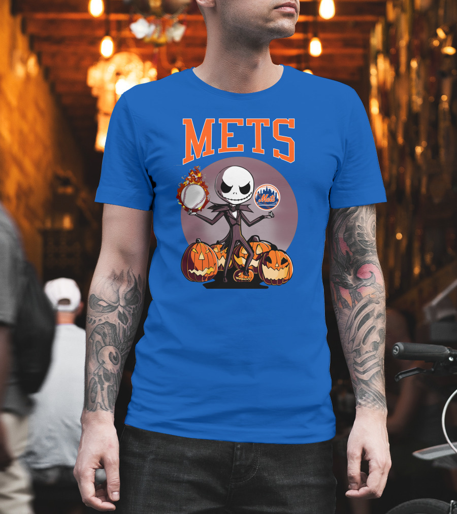 Mets Halloween with Jack Skellington and Pumpkins T-Shirt