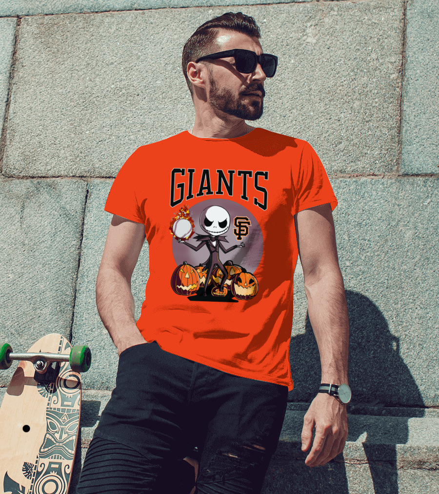 Giants Jack Skellington SF Logo Halloween Pumpkins Baseball T-Shirt