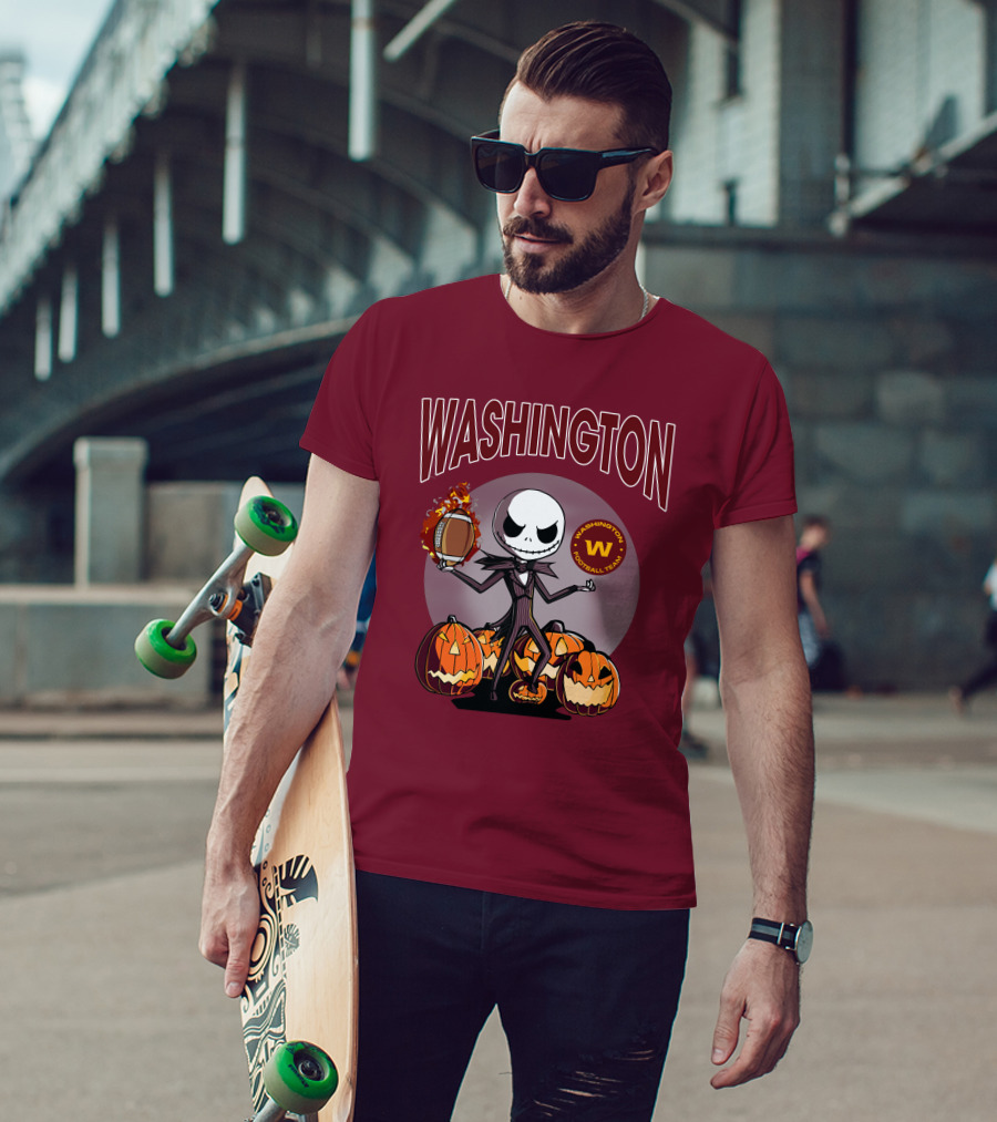 Washington Football Team Jack Skellington Halloween Pumpkins Football T-Shirt