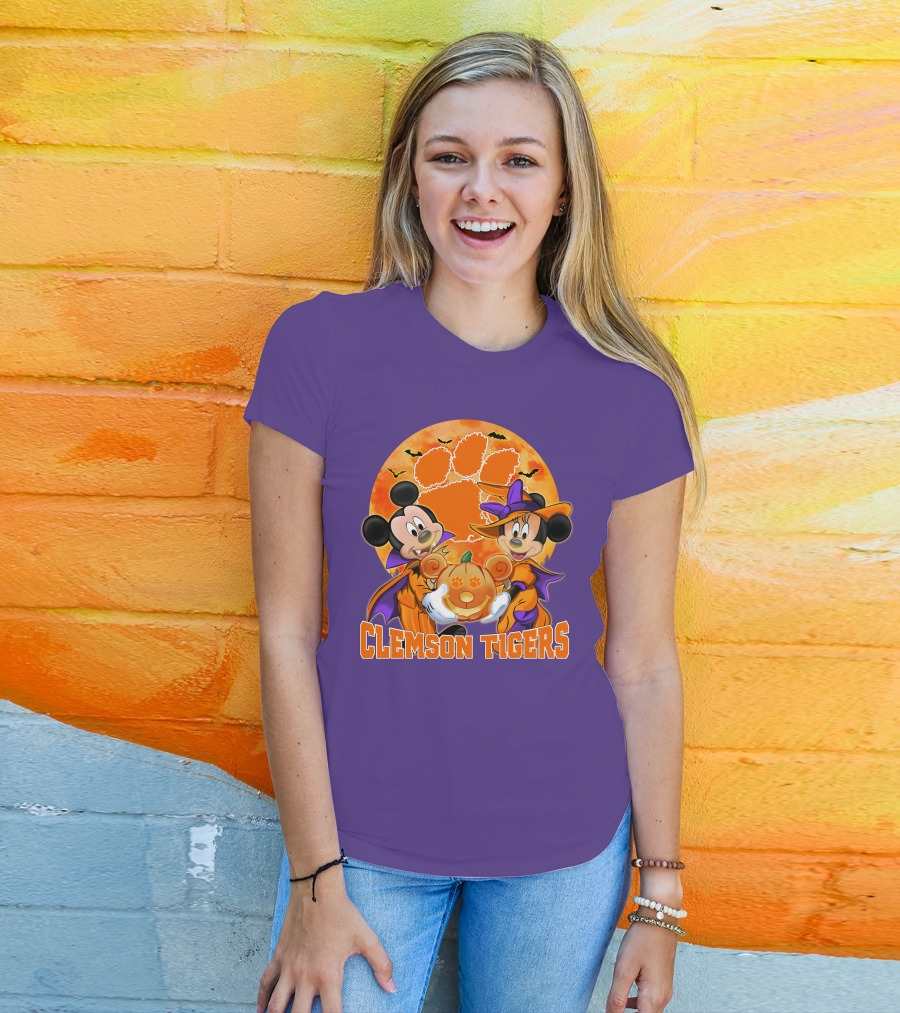 Clemson Tigers Mickey Mouse Minnie Mouse Halloween Pumpkin T-Shirt