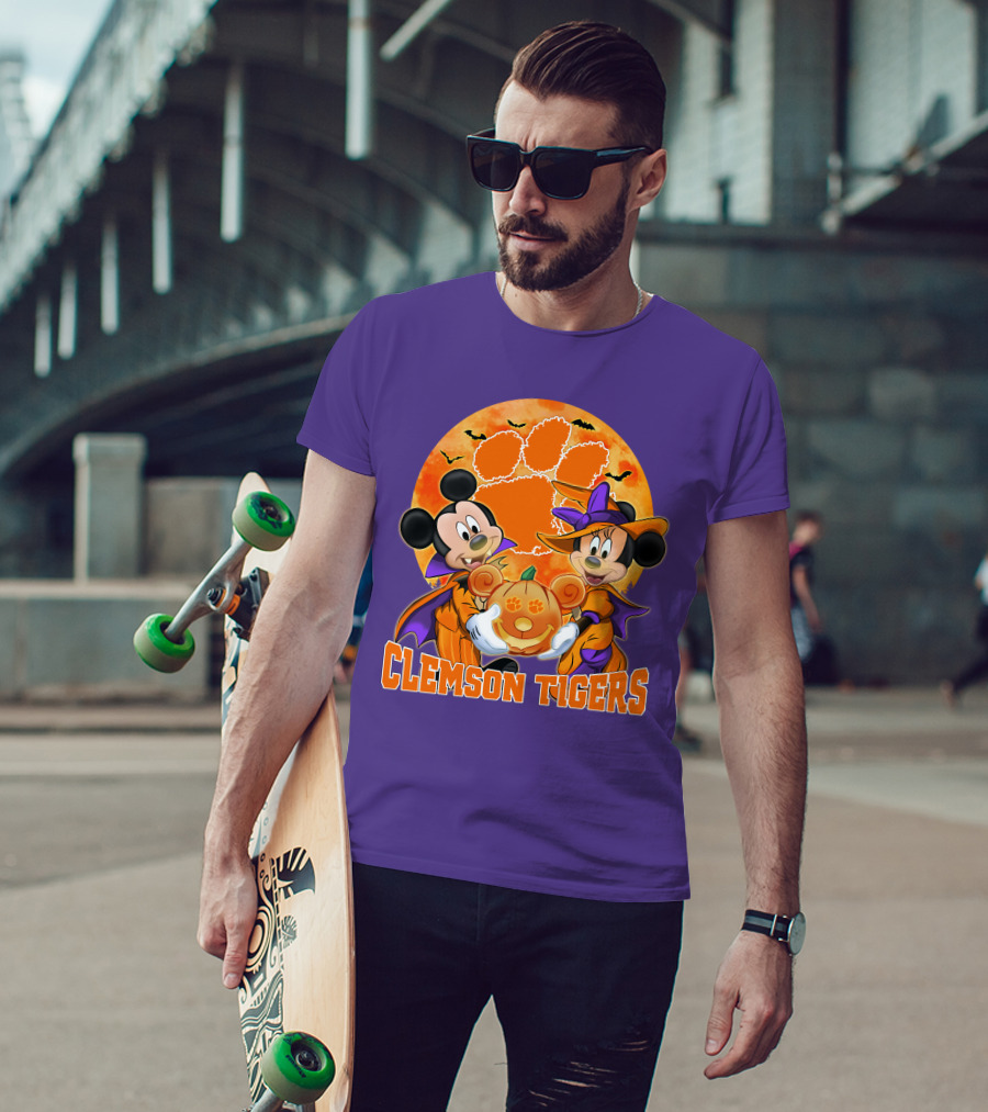 Clemson Tigers Mickey Mouse Minnie Mouse Halloween Pumpkin T-Shirt
