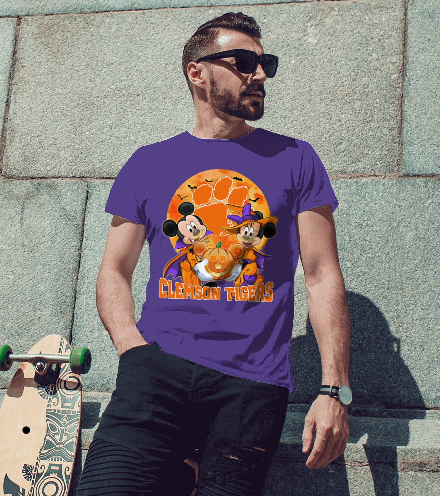 Clemson Tigers Mickey Mouse Minnie Mouse Halloween Pumpkin T-Shirt