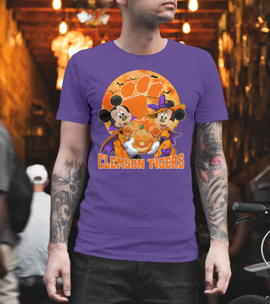 Clemson Tigers Mickey Mouse Minnie Mouse Halloween Pumpkin T-Shirt