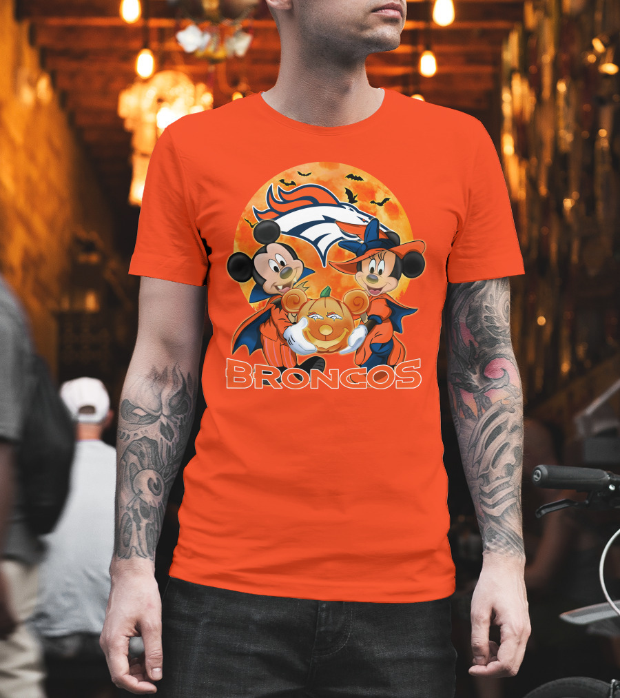 Denver Broncos Mickey Mouse and Minnie Mouse Halloween Broncos T-Shirt