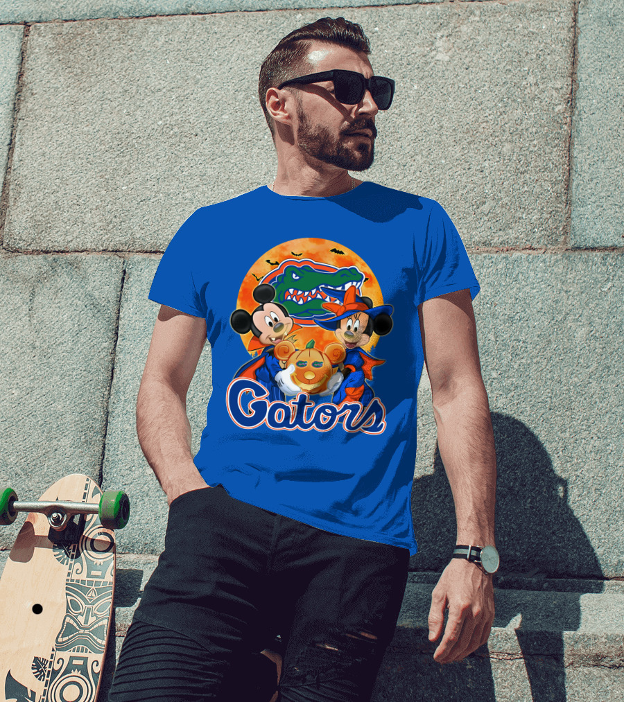 Florida Gators Mickey Mouse And Minnie Mouse Halloween Pumpkin T-Shirt