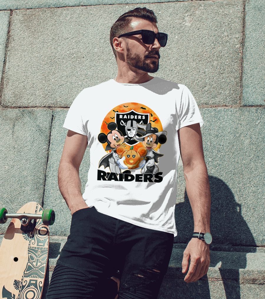 Las Vegas Raiders Mickey Mouse Minnie Mouse Halloween Pumpkin T-Shirt