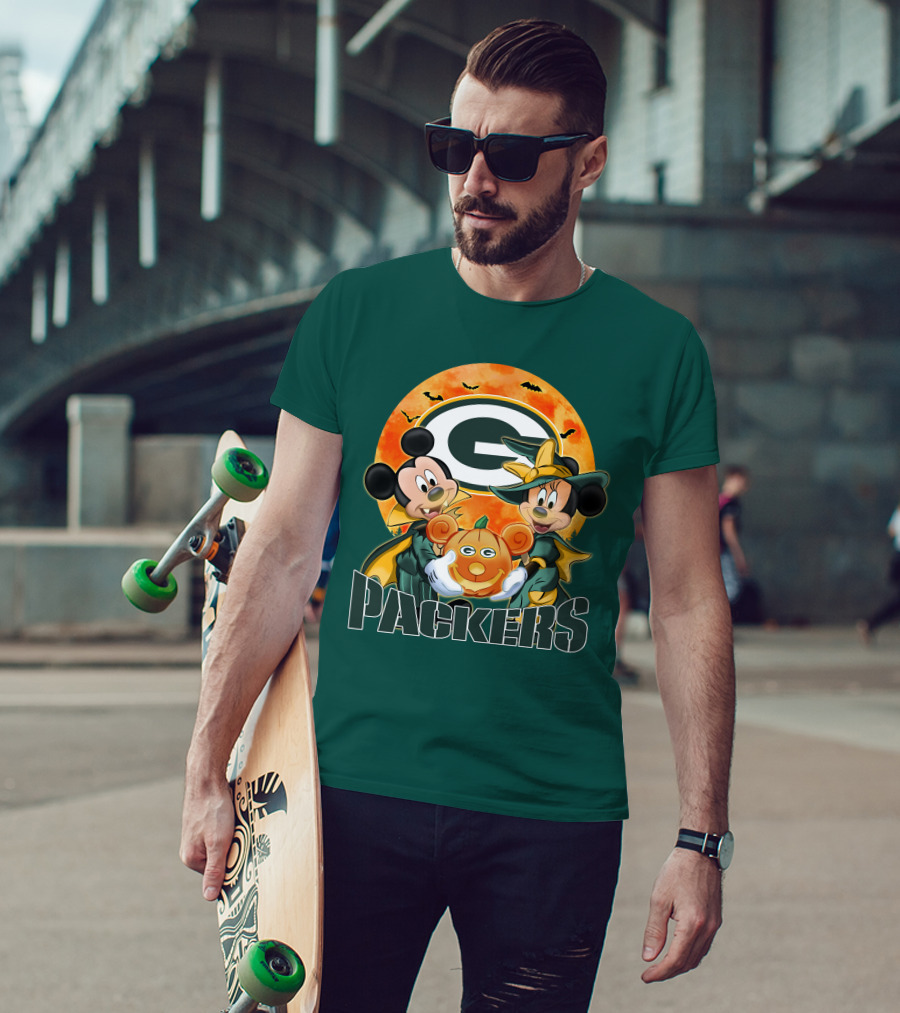 Green Bay Packers Mickey And Minnie Halloween Pumpkin T-Shirt