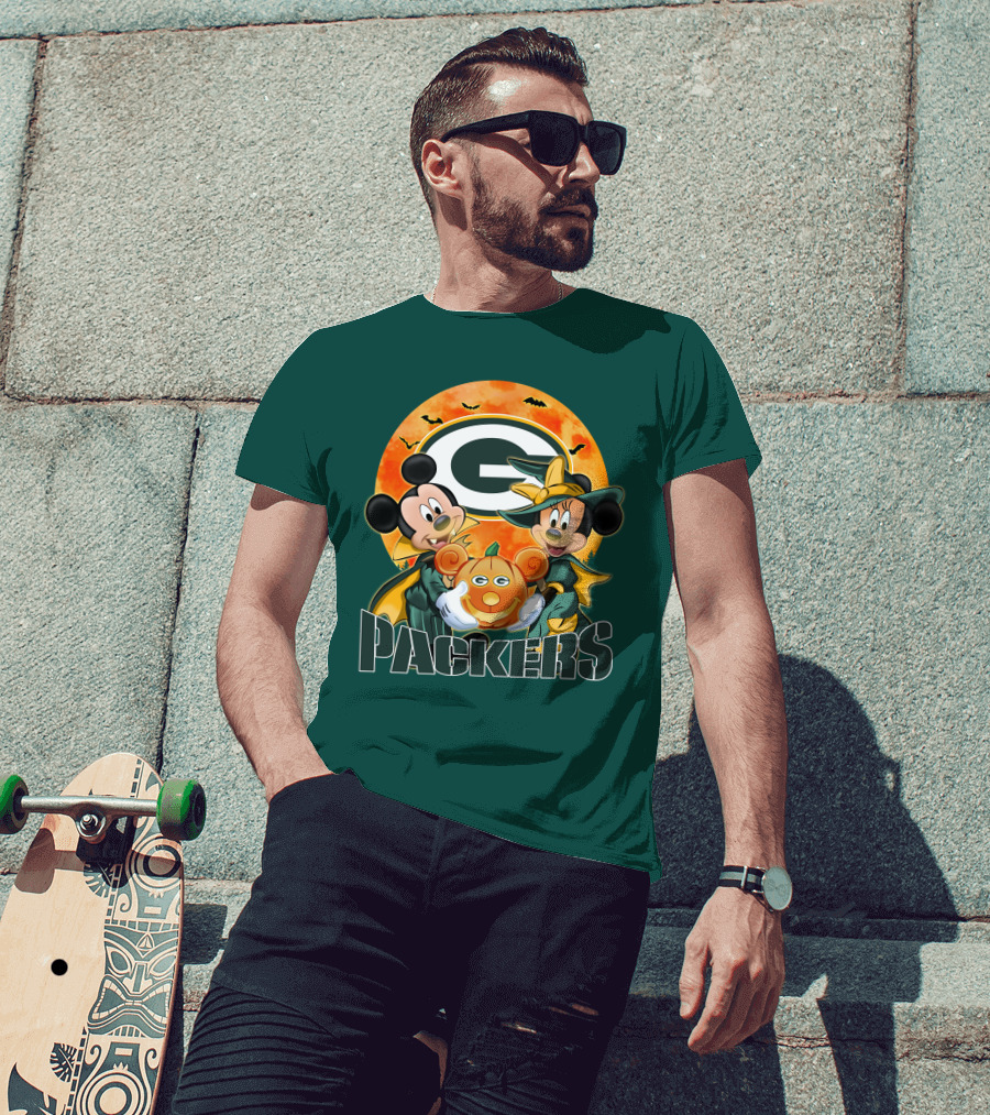 Green Bay Packers Mickey And Minnie Halloween Pumpkin T-Shirt