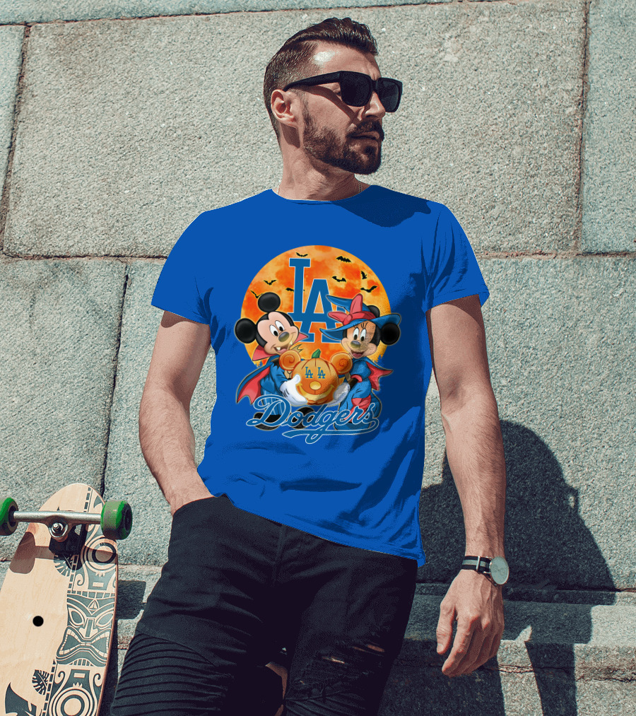 LA Dodgers Mickey Mouse Minnie Mouse Halloween Pumpkin Magic T-Shirt