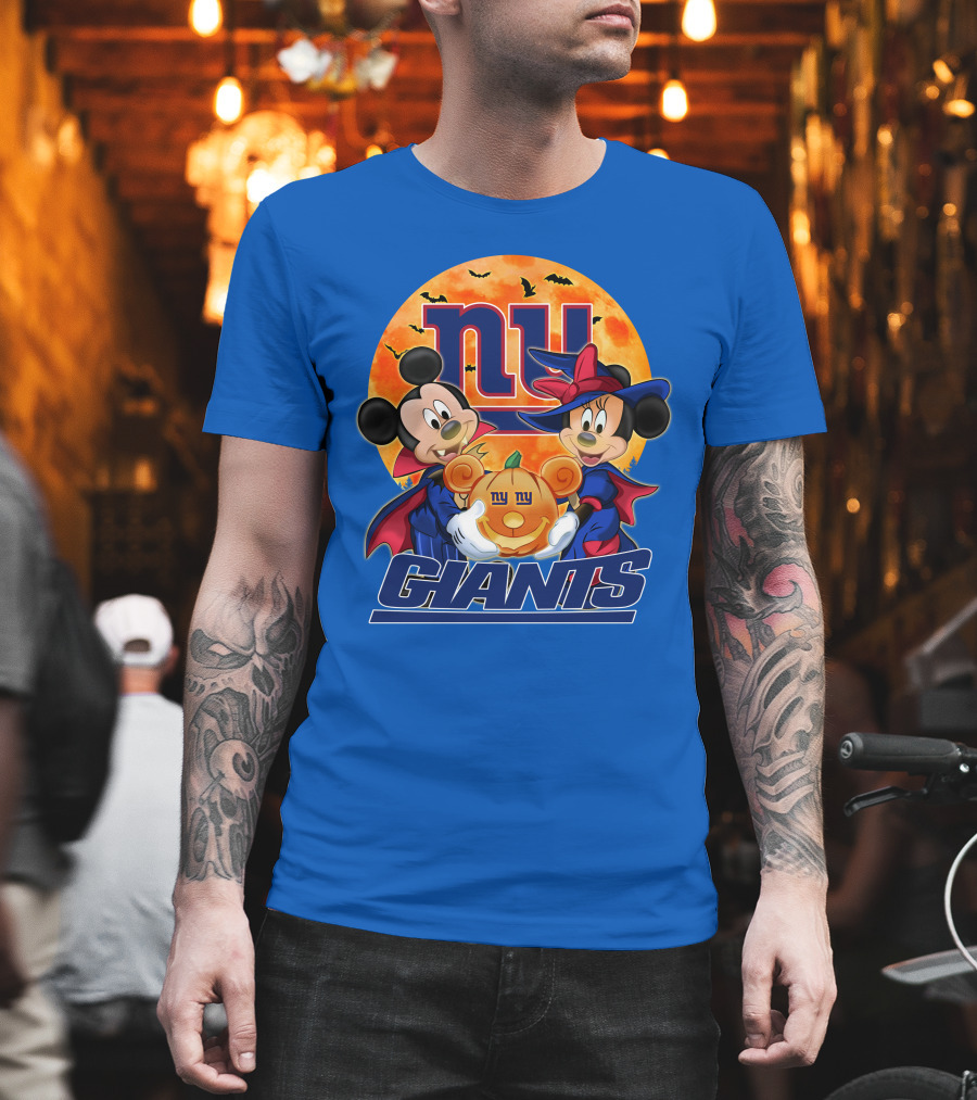 New York Giants Mickey Mouse Minnie Mouse Halloween Pumpkin T-Shirt