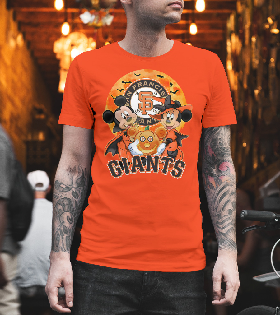 San Francisco Giants Halloween Mickey Mouse Minnie Mouse Pumpkin T-Shirt
