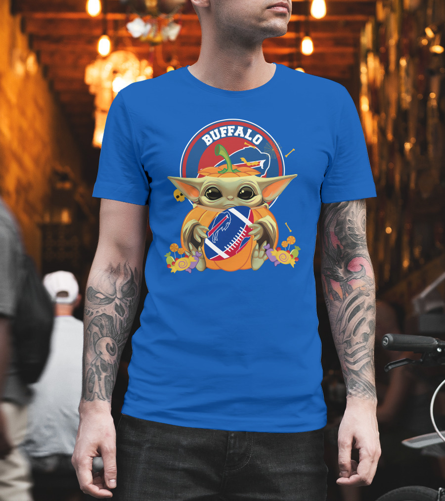 Halloween Pumpkin Baby Yoda Buffalo Bills Football Team Spirit T-Shirt