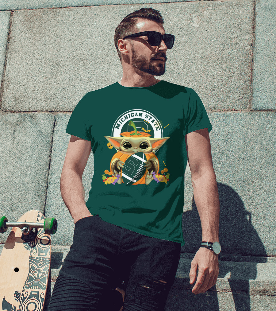 Halloween Pumpkin Baby Yoda Michigan State Spartans T-Shirt