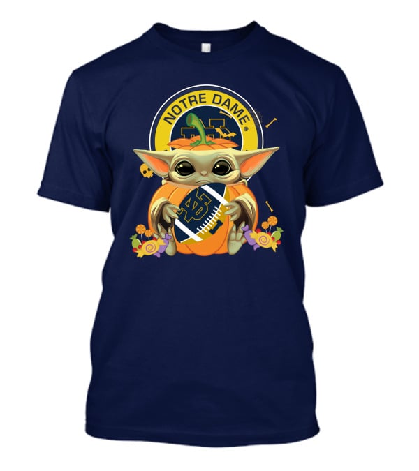 Notre Dame Fighting Irish Baby Yoda Halloween Pumpkin Hug T-Shirt