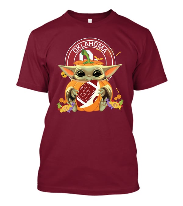 Halloween Pumpkin Baby Yoda Hug Oklahoma Sooners Football T-Shirt
