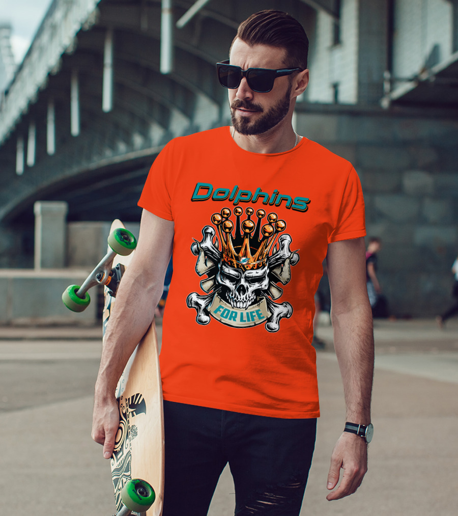 Dolphins Skull King Crown For Life T-Shirt