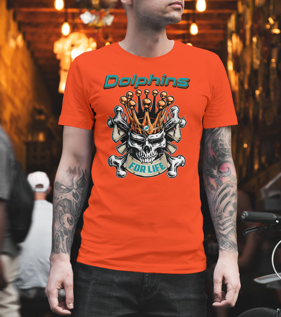 Dolphins Skull King Crown For Life T-Shirt