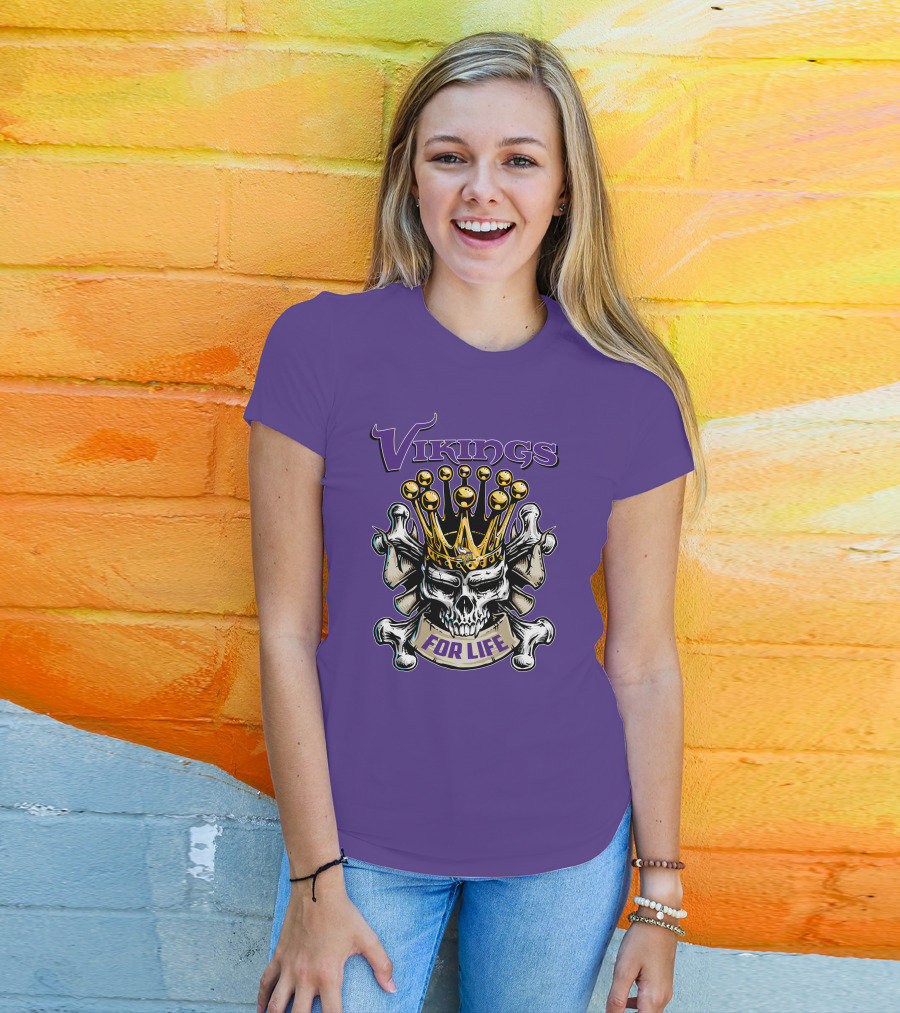 Vikings Skull King Crown For Life Minnesota T-Shirt