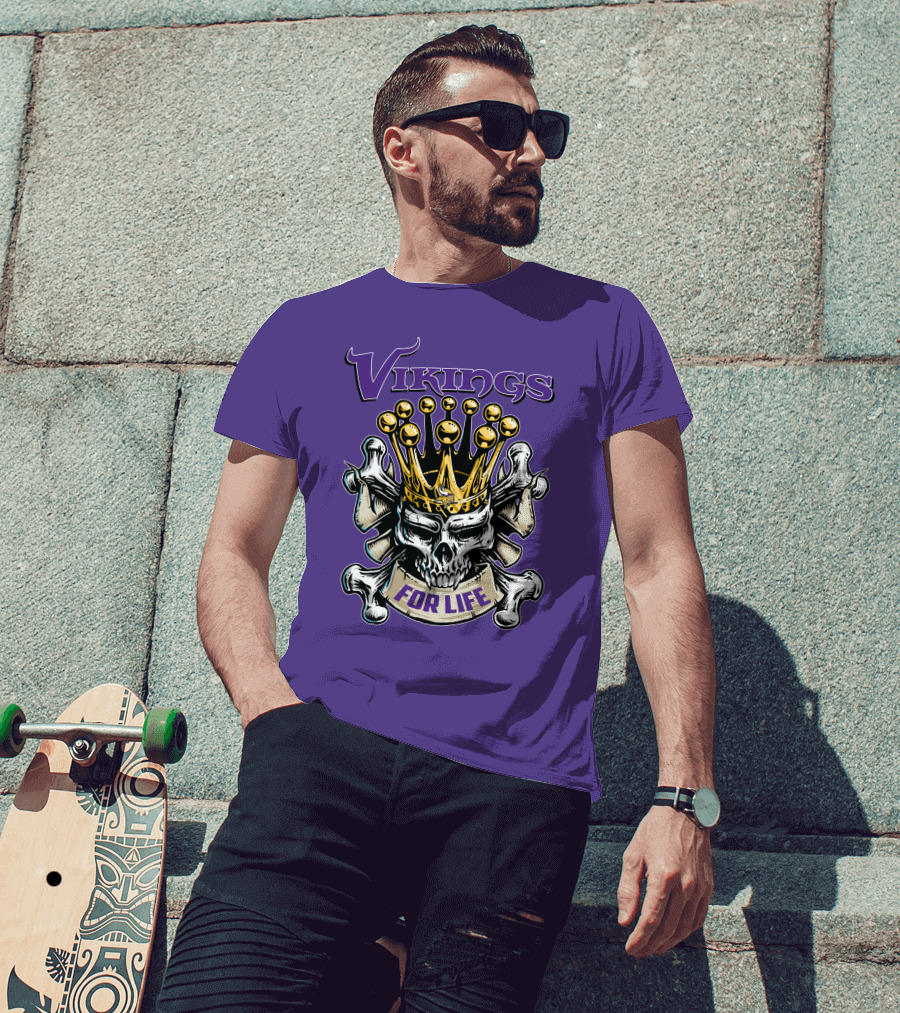 Vikings Skull King Crown For Life Minnesota T-Shirt