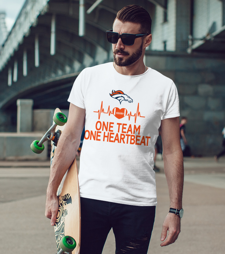 Denver Broncos One Team One Heartbeat Heartbeat Heart Football T-Shirt
