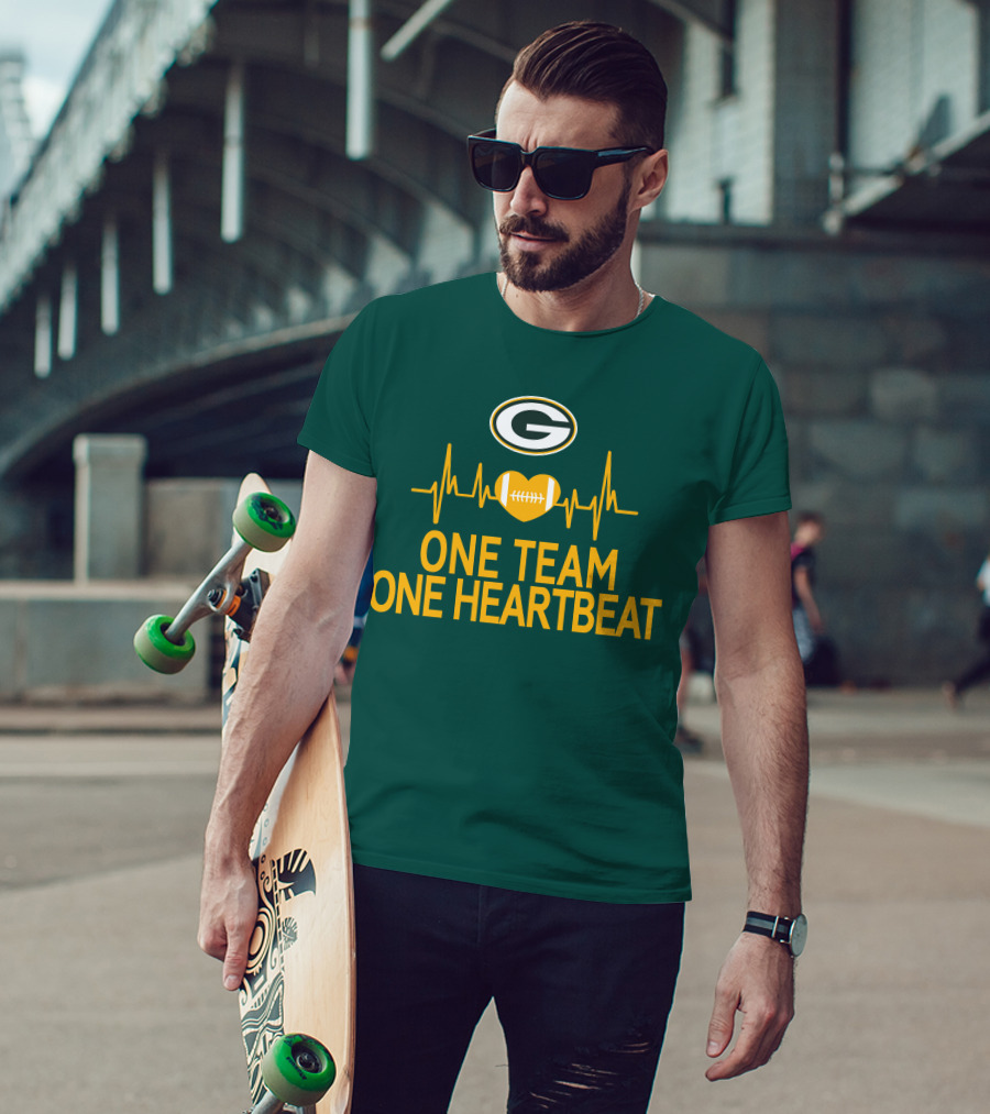 Green Bay Packers Logo Heartbeat Football One Team One Heartbeat T-Shirt