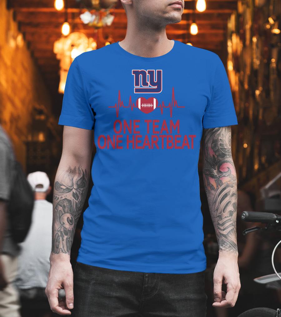 New York Giants NY One Team One Heartbeat Football Heartbeat Line T-Shirt