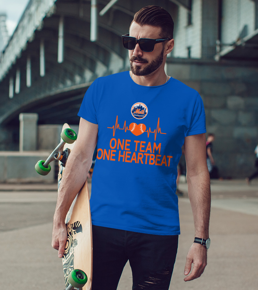 New York Mets One Team One Heartbeat Heartbeat Baseball T-Shirt