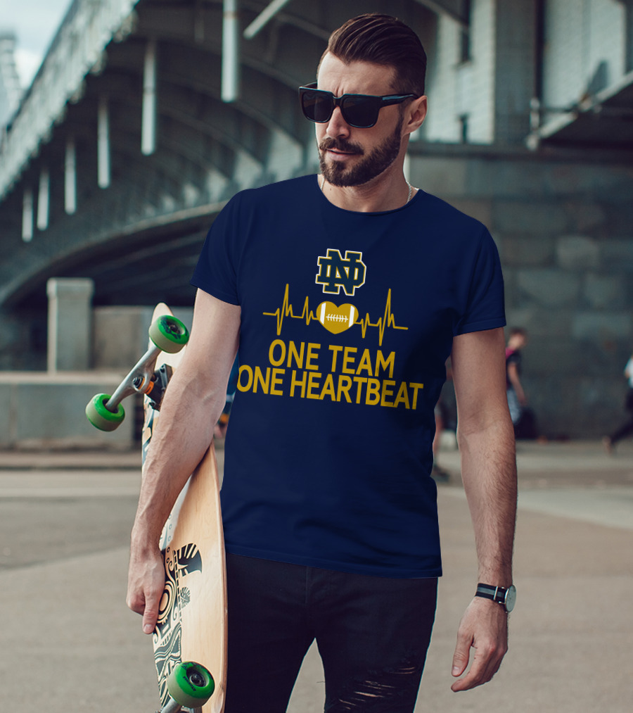 Notre Dame Fighting Irish One Team One Heartbeat Heartbeat Football T-Shirt