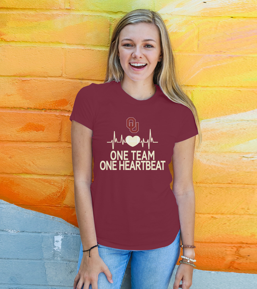 Oklahoma Sooners Football Heartbeat One Team One Heartbeat T-Shirt