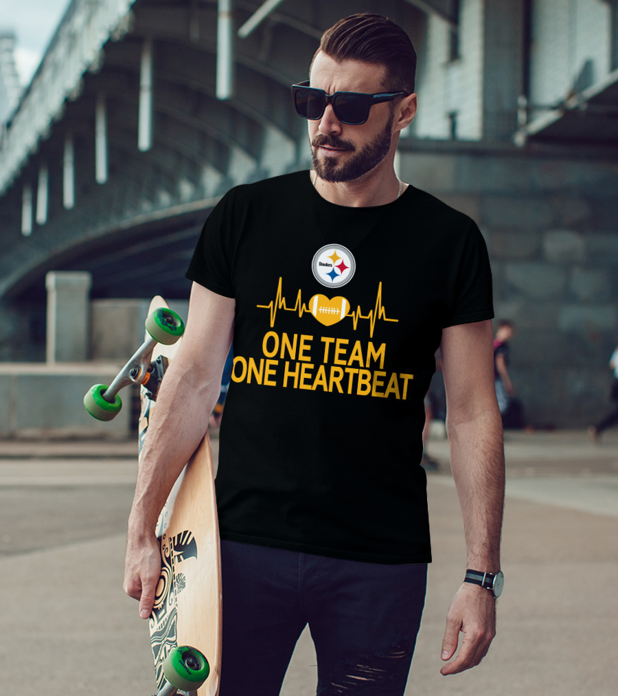 Pittsburgh Steelers Logo One Team One Heartbeat Football Heartbeat T-Shirt