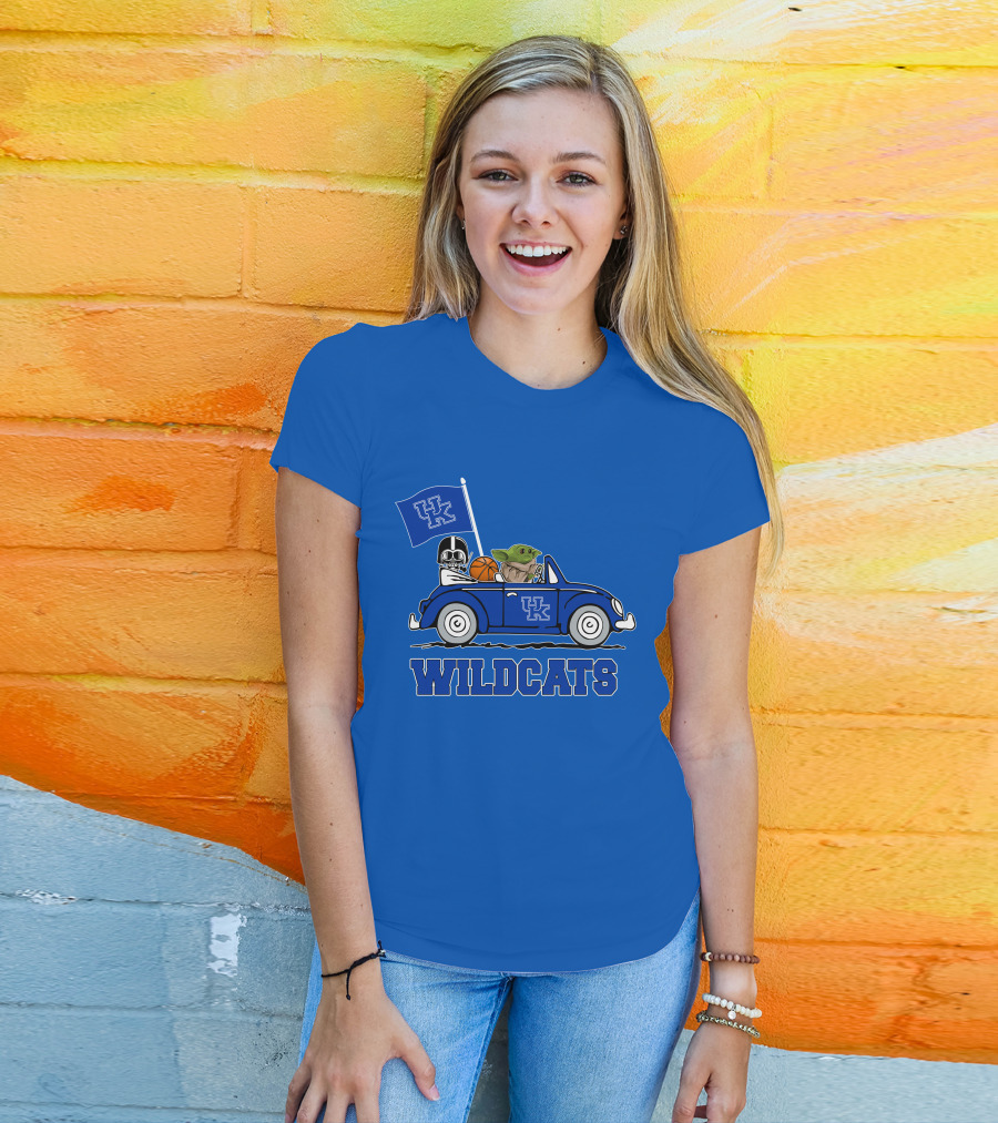Kentucky Wildcats Darth Vader Baby Yoda Driving UK Flag Basketball Car T-Shirt