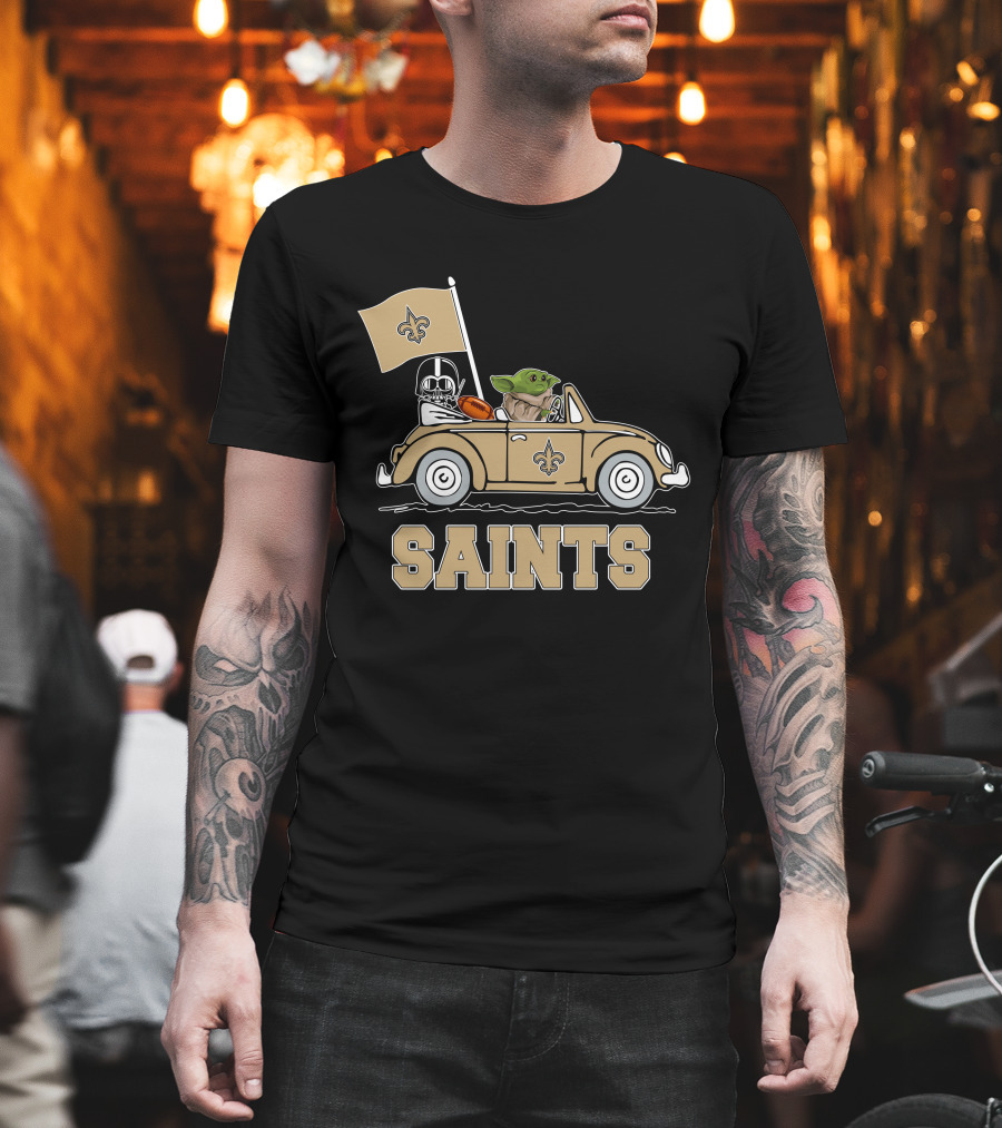 New Orleans Saints Darth Vader Baby Yoda Car Star Wars Driving T-Shirt