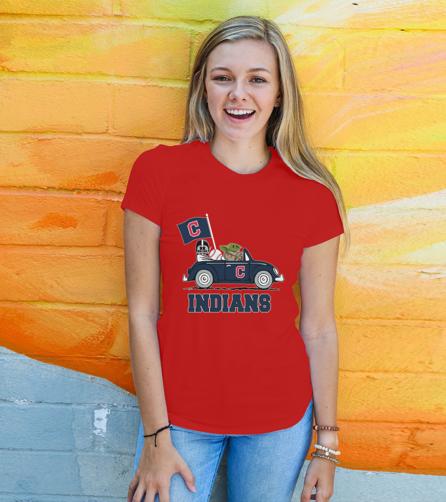 Cleveland Indians Baby Yoda Darth Vader Car Star Wars T-Shirt