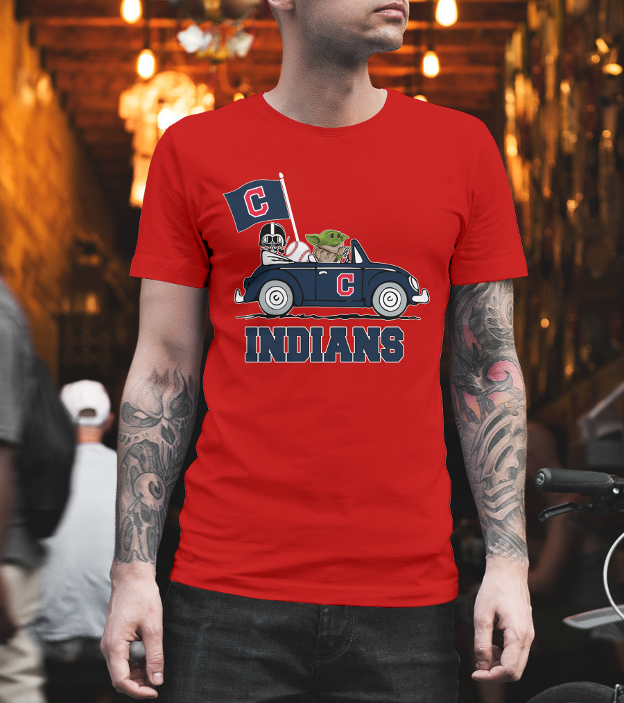 Cleveland Indians Baby Yoda Darth Vader Car Star Wars T-Shirt