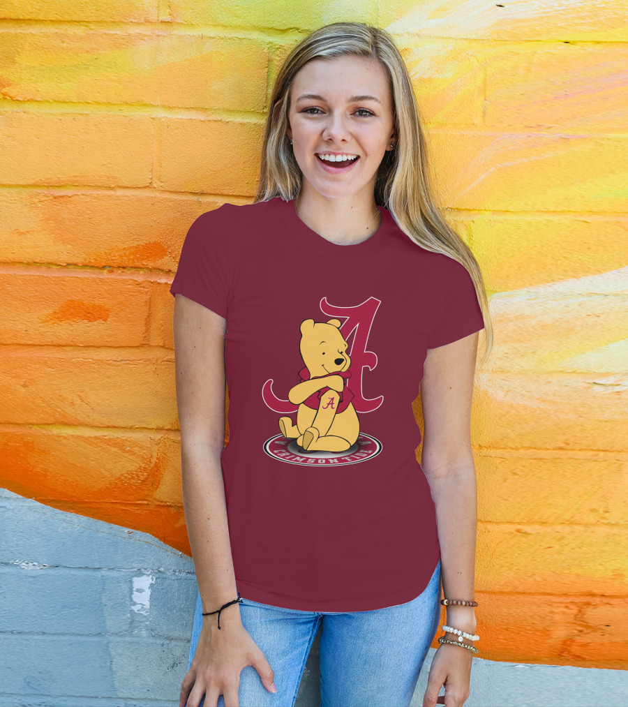 Alabama Crimson Tide Pooh Bear Sitting With Crimson T-Shirt