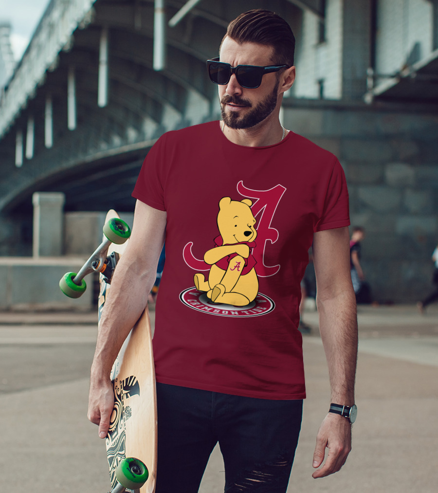 Alabama Crimson Tide Pooh Bear Sitting With Crimson T-Shirt