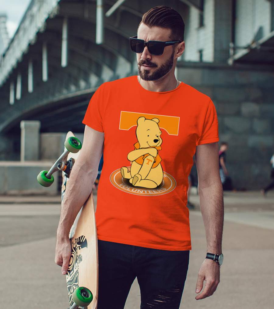 Tennessee Volunteers Winnie The Pooh Sitting With Orange T-Shirt And Big T T-Shirt
