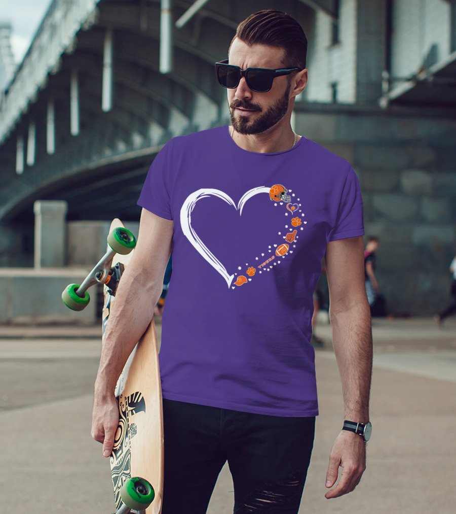 Clemson Tigers Heart Helmet Paws Football Fan Love T-Shirt