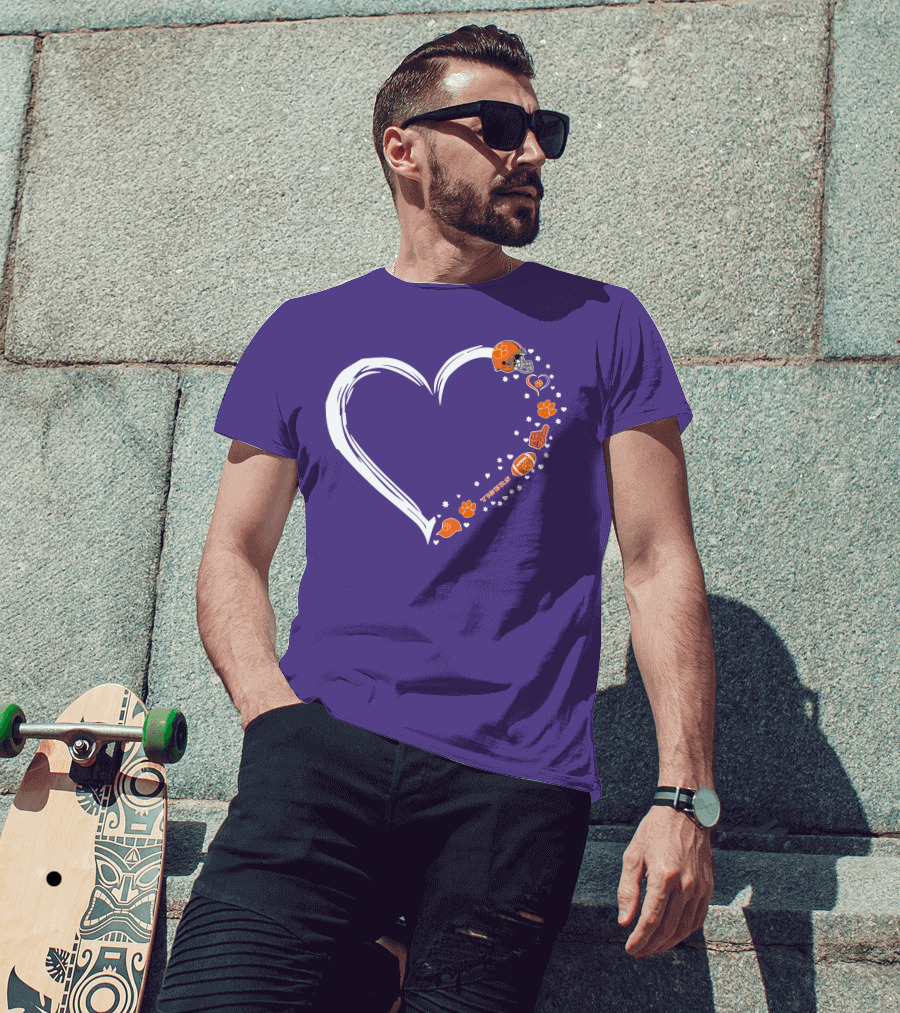 Clemson Tigers Heart Helmet Paws Football Fan Love T-Shirt