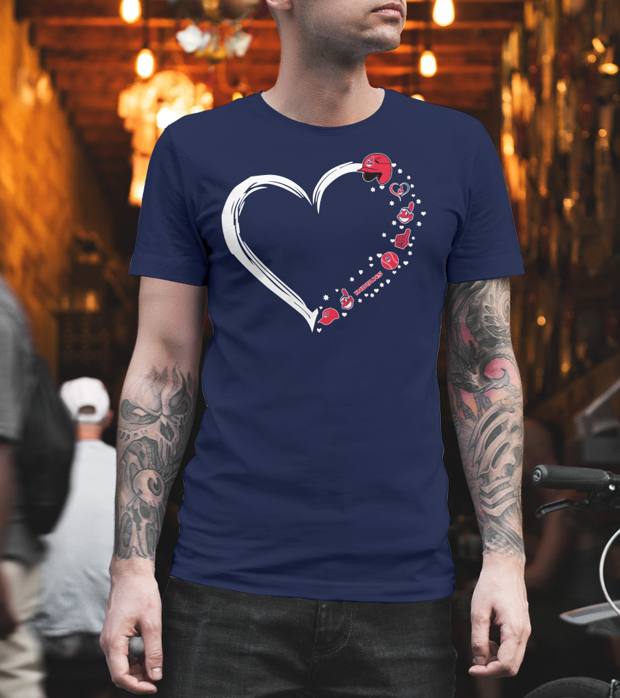 Cleveland Indians Fan Heart with Helmets and Stars T-Shirt