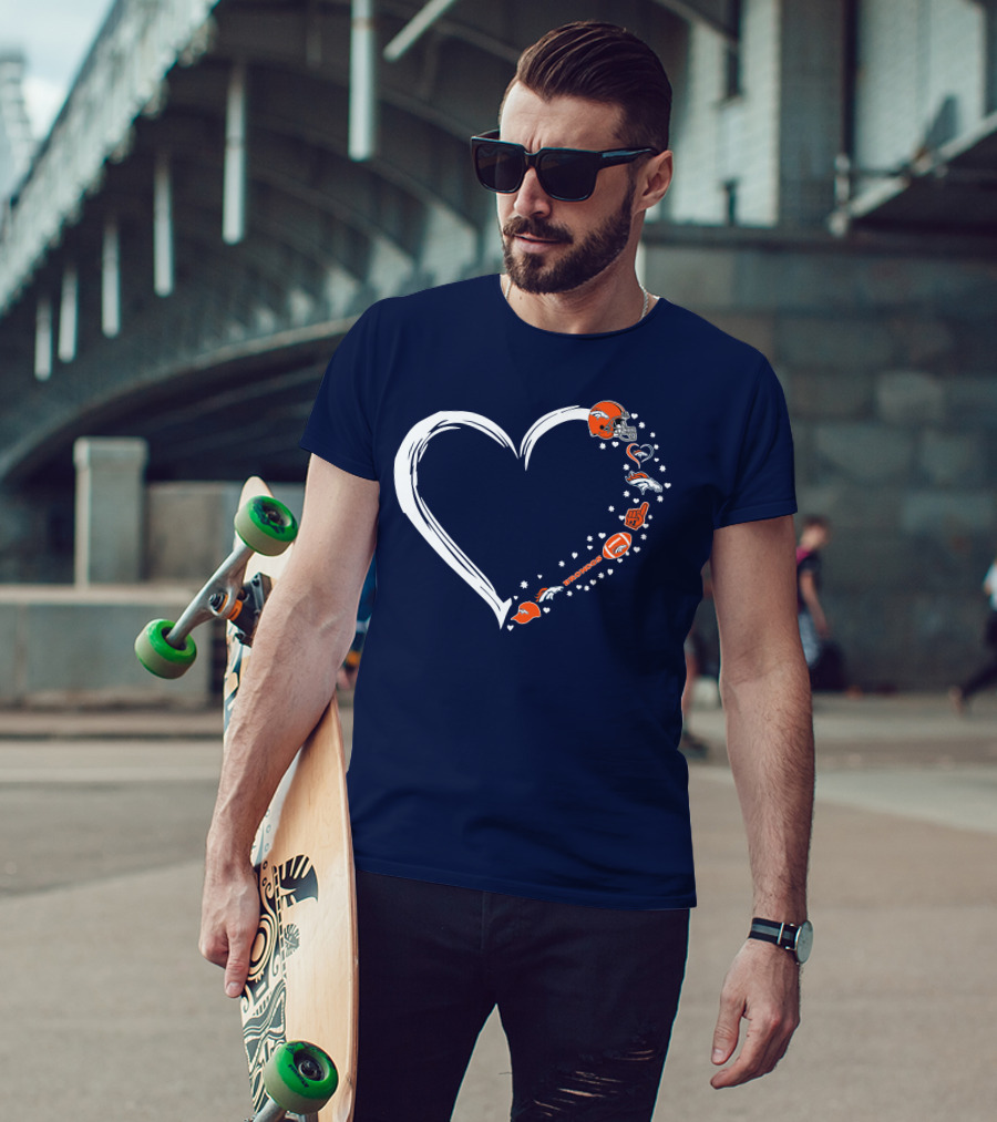 Heart-Shaped Denver Broncos Fan Love Icons And Helmet T-Shirt