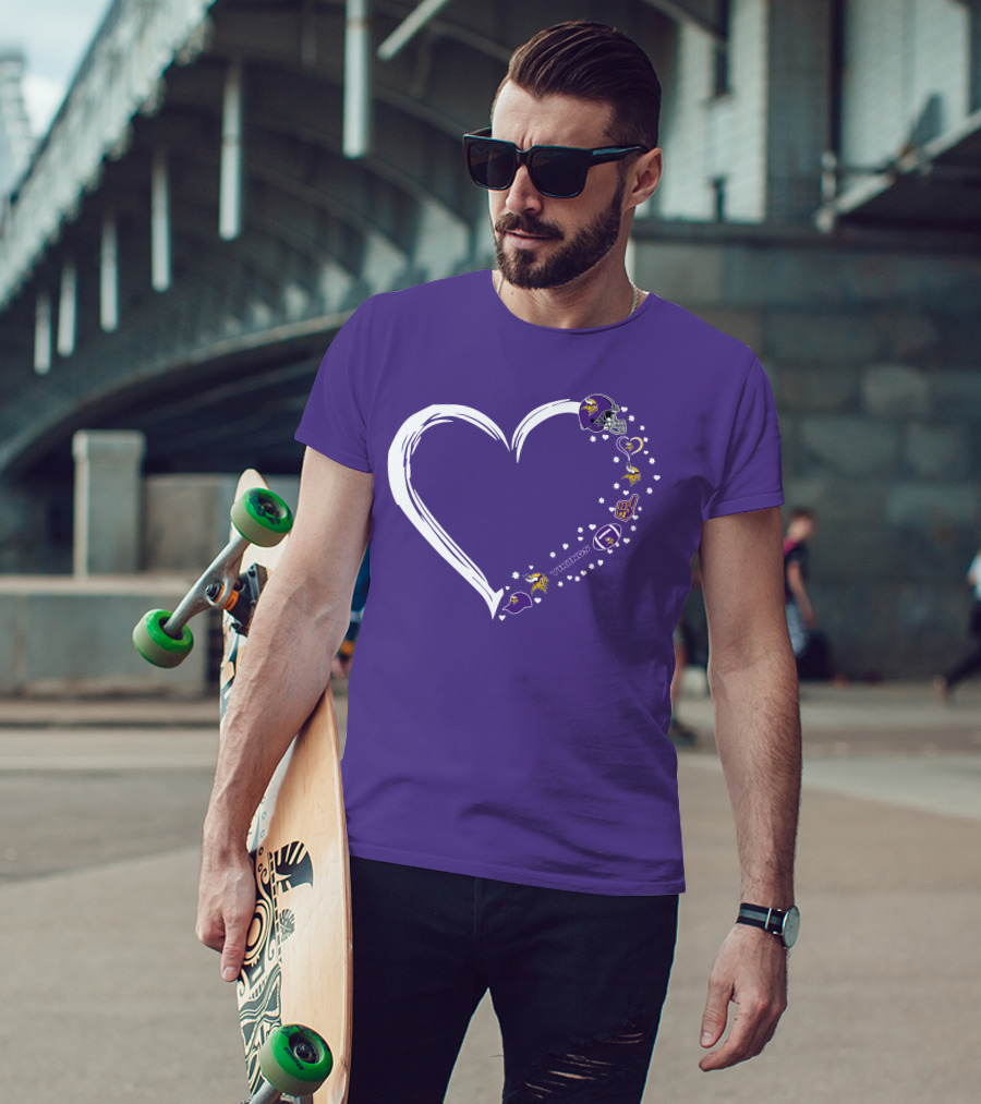 Minnesota Vikings Heart Shaped #1 Fan Helmet And Stars T-Shirt