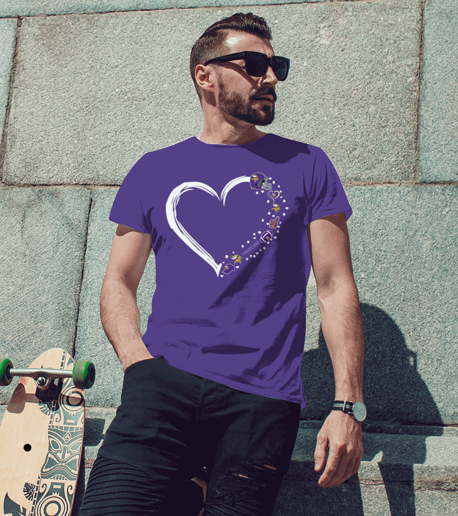 Minnesota Vikings Heart Shaped #1 Fan Helmet And Stars T-Shirt