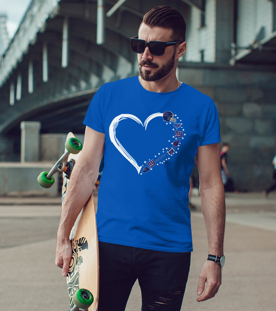 New York Giants Fan Heart Design With Logos And Symbols T-Shirt