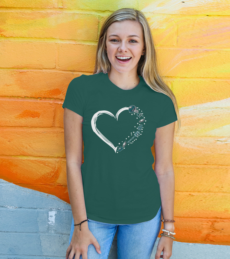 Philadelphia Eagles Heart Design With Logo And Helmet Elements T-Shirt