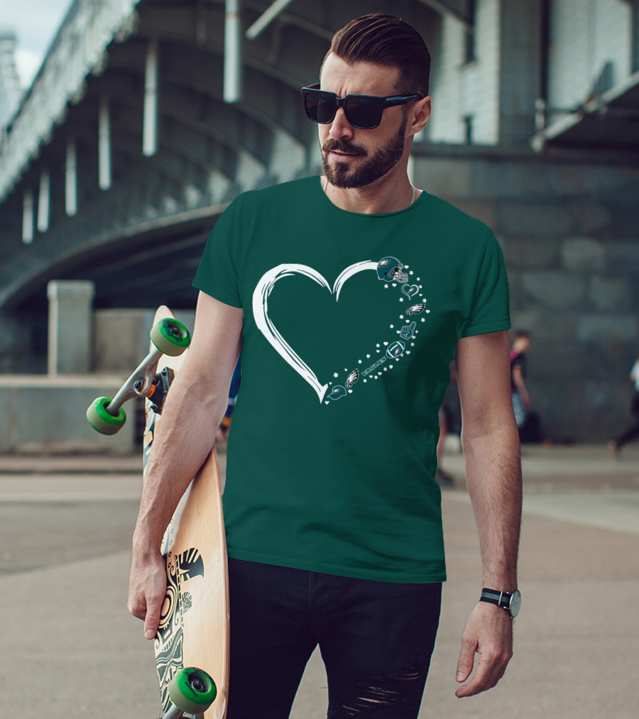 Philadelphia Eagles Heart Design With Logo And Helmet Elements T-Shirt