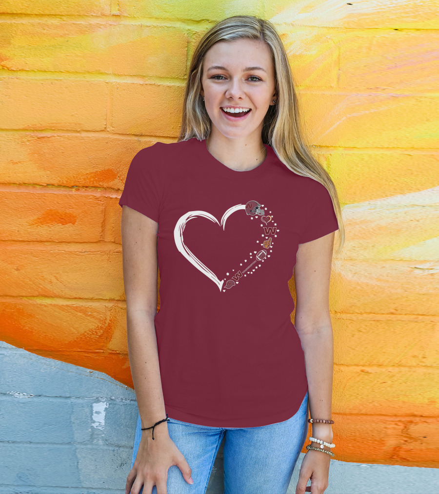 Washington Football Team Heart Helmet Fan W Love #1 T-Shirt
